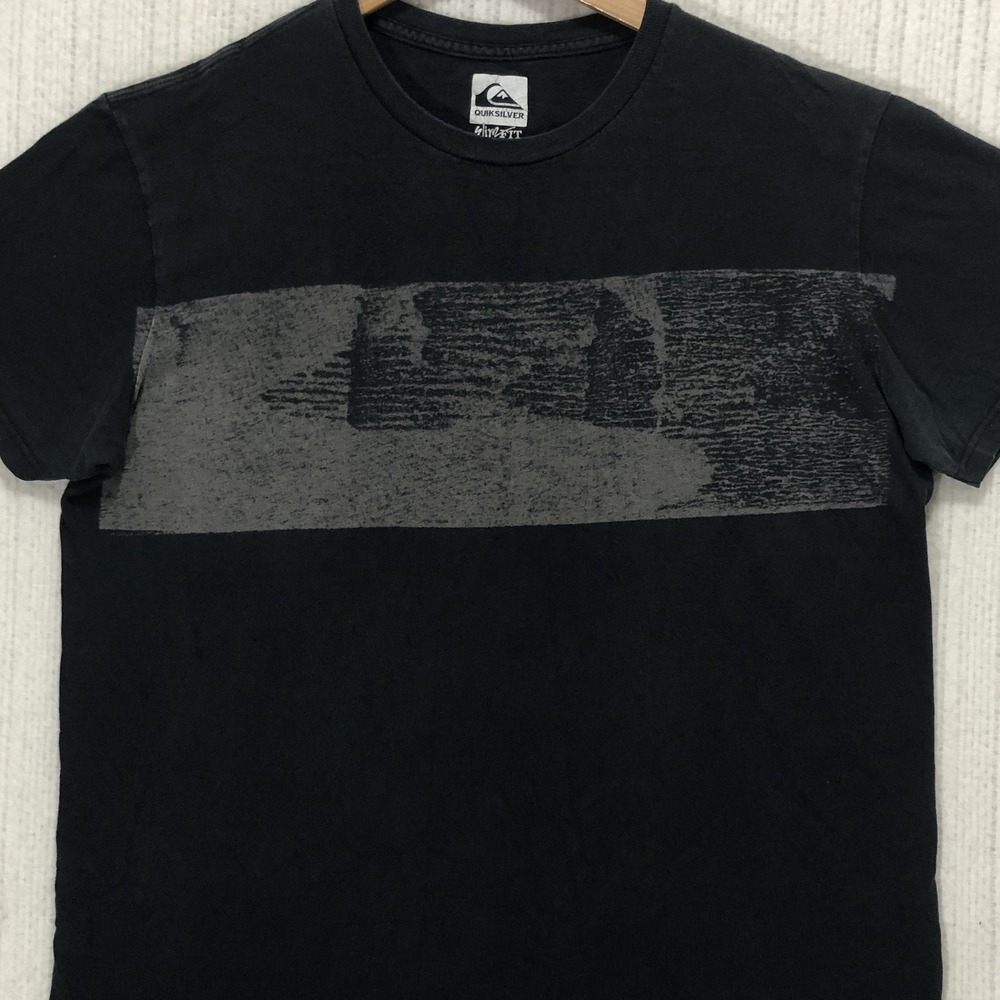 Quiksilver Mens Slim Fit Graphic T-Shirt Black Grey Block Print Large